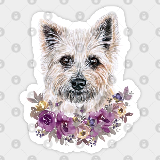 Cute Cairn Terrier With Flowers Illustration Art Sticker by AdrianaHolmesArt